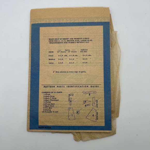 Anne Adams Mail Order Vintage 1950's Pattern #4638 Full Bib Apron Size Small - Picture 2 of 4